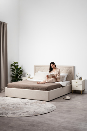 Кровать Марион 160 велюр OCEAN 002 бежевый с ортопедическим основанием и подъемным механизмом (спальное место 160 х 200)