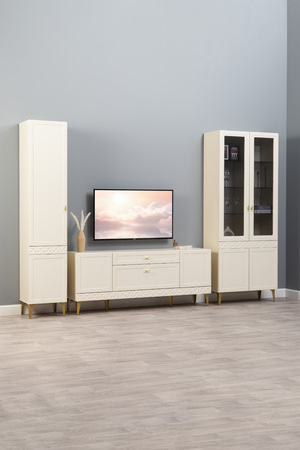 Гостиная Марион композиция 2 слоновая кость С341 PE, слоновая кость 6898 ПВХ, белый PE шагрень (собирается на любую сторону)