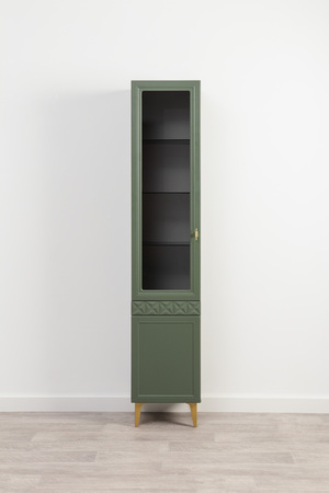 Шкаф-витрина Марион 16.397.01 дымчатый зеленый K521, олива шагрень AG 1050 ПВХ (собирается на любую сторону)