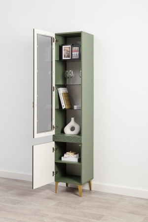 Гостиная Марион композиция 1 дымчатый зеленый K521, олива шагрень AG 1050 ПВХ, белый PE шагрень (собирается на любую сторону)