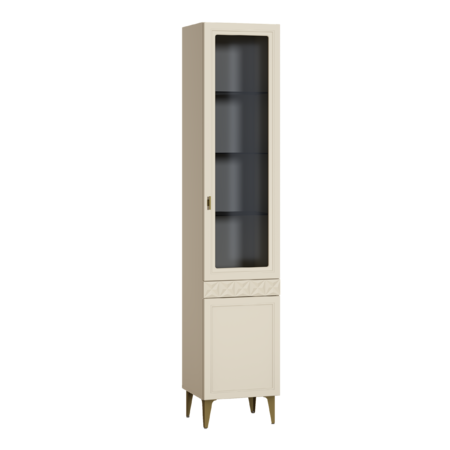 Шкаф-витрина Марион 16.397.01 слоновая кость С341 PE, слоновая кость 6898 ПВХ (собирается на любую сторону)