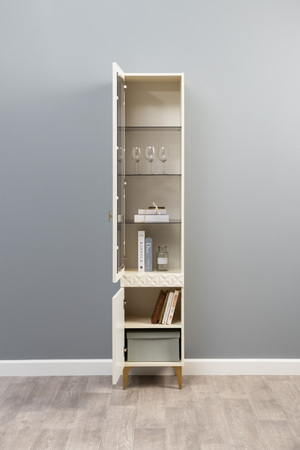 Гостиная Марион композиция 1 слоновая кость С341 PE, слоновая кость 6898 ПВХ, белый PE шагрень (собирается на любую сторону)