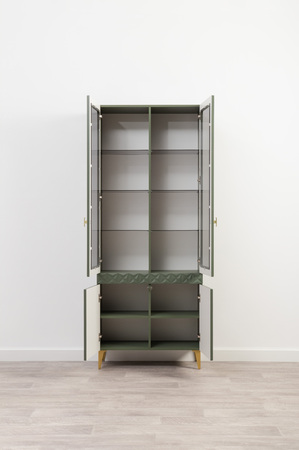 Шкаф-витрина Марион 16.397.02 дымчатый зеленый K521, олива шагрень AG 1050 ПВХ