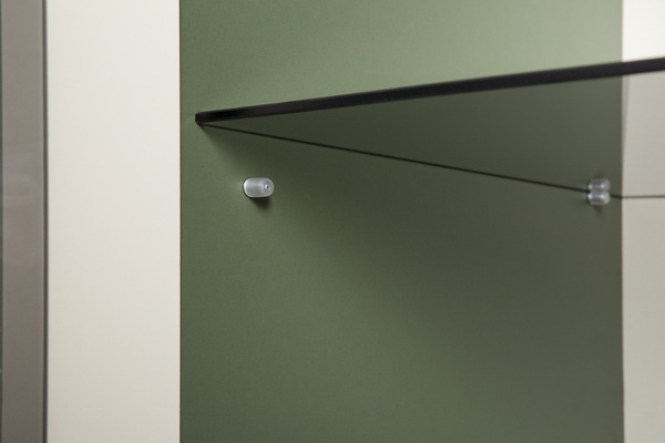 Шкаф-витрина Марион 16.397.02 дымчатый зеленый K521, олива шагрень AG 1050 ПВХ