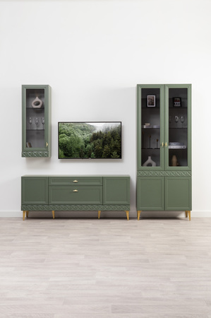 Шкаф-витрина Марион 16.397.02 дымчатый зеленый K521, олива шагрень AG 1050 ПВХ