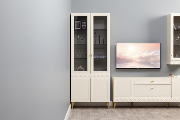 Шкаф-витрина Марион 16.397.02 слоновая кость С341 PE, слоновая кость 6898 ПВХ