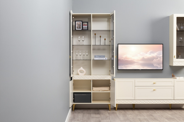 Шкаф-витрина Марион 16.397.02 слоновая кость С341 PE, слоновая кость 6898 ПВХ